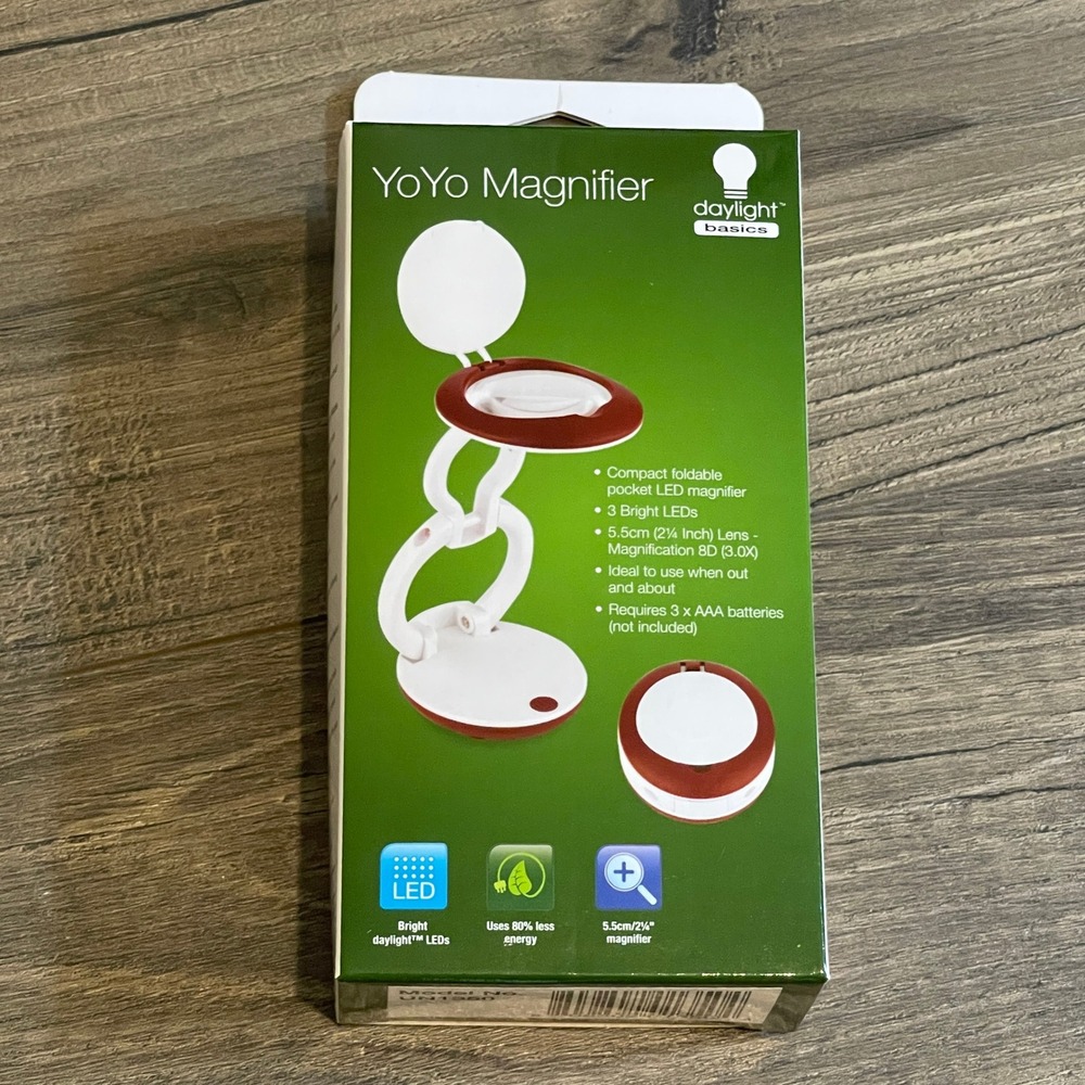 Daylight Basics YoYo Magnifier Red White Foldable LED Pocket Lamp 3X UN1350 NEW